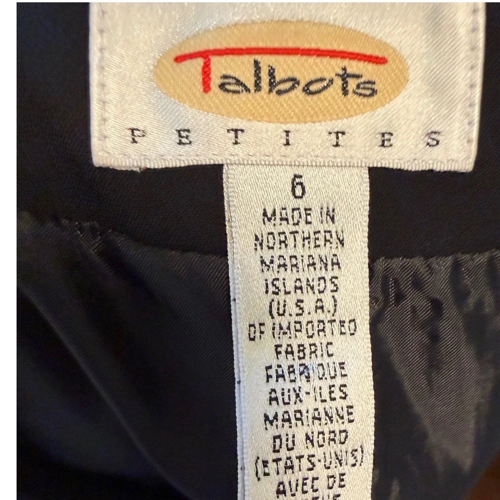 Talbots Petites Black Collarless Blazer Button Front Jacket Size 6P Professional